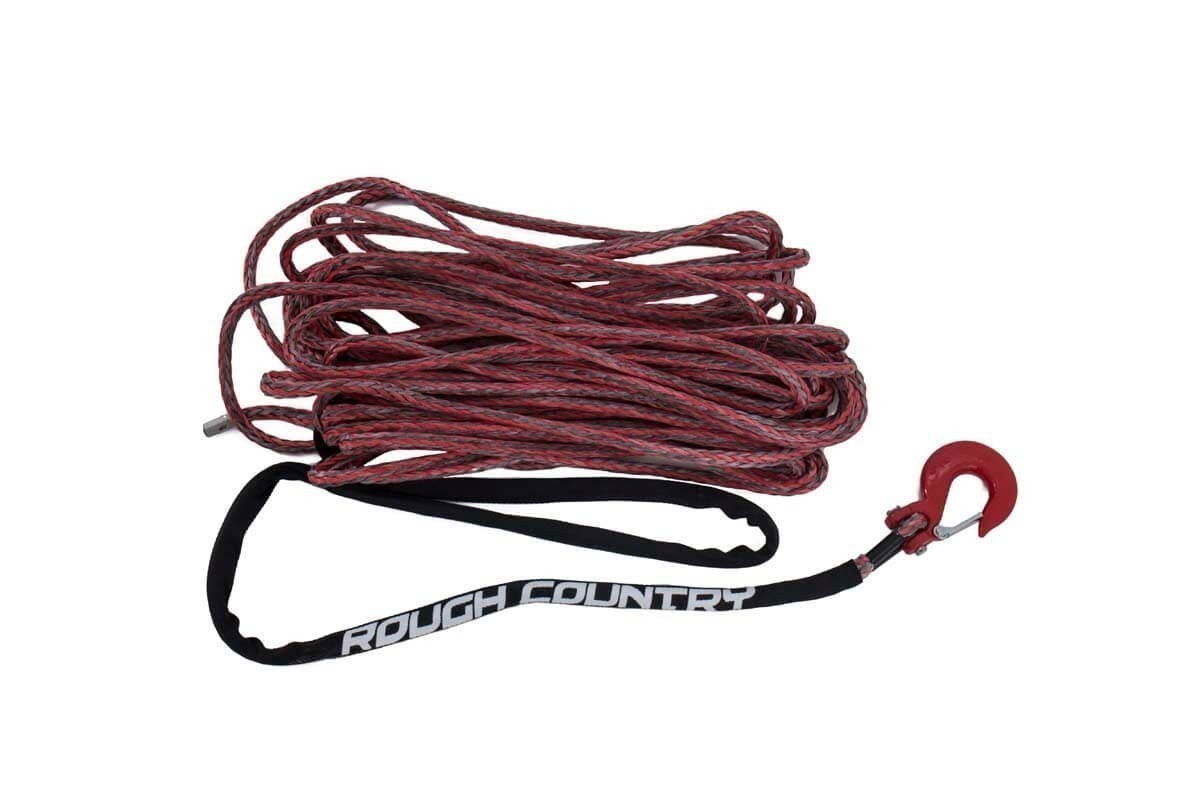 Synthetic Winch Rope | 3/8 inch | 85 feets | Rates 16 000lbs | Red and Grey